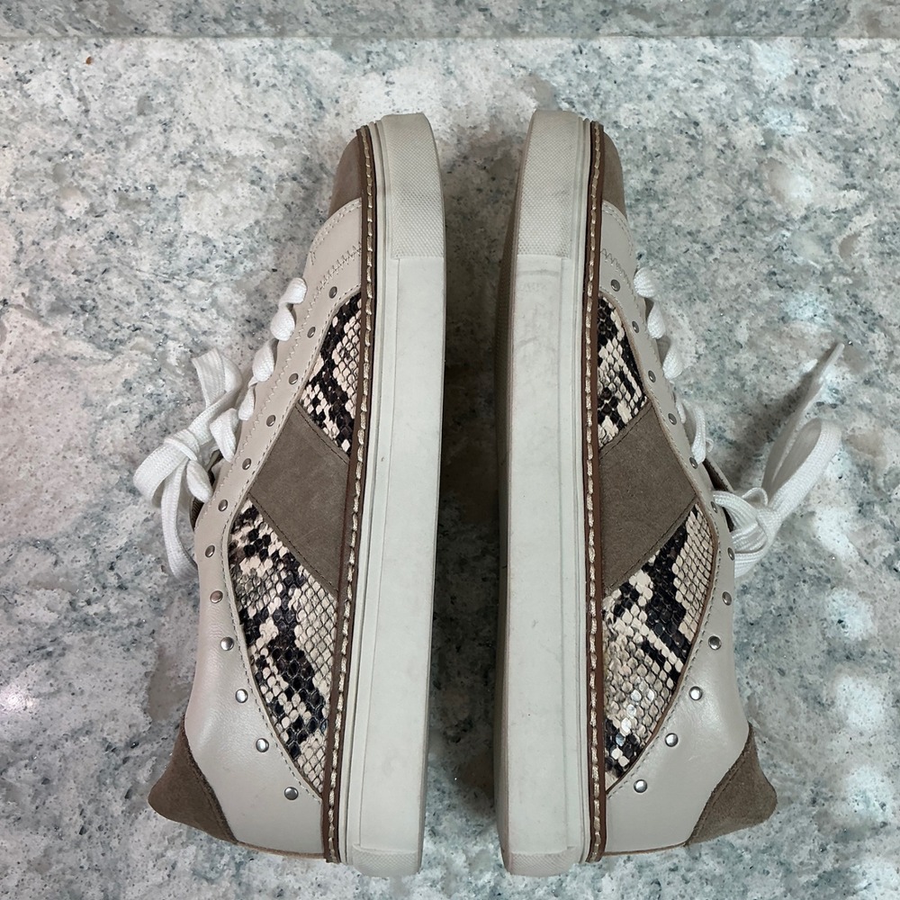 Crown Vintage Sneaker Low Top 8.5 Cream Olive Snakeskin Studded Suede Leather - Picture 8 of 9